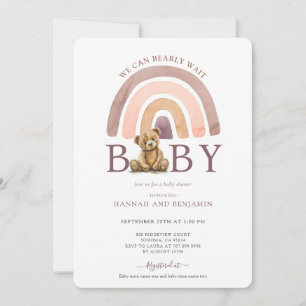 Boho Teddybeer regenboog meisje roze Baby shower Kaart