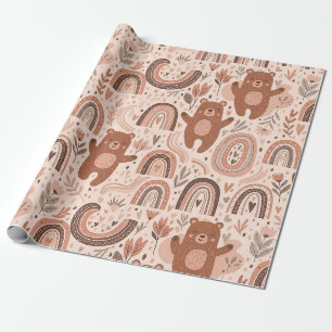 Boho Teddybeer Regenboog Nursery Patroon Cadeaupapier