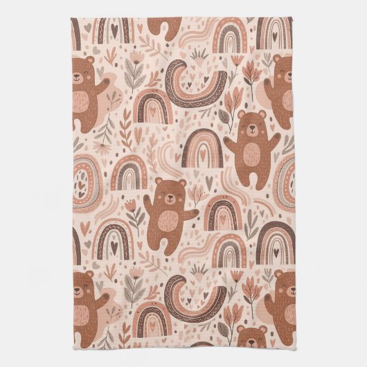 Boho Teddybeer Regenboog Nursery Patroon Theedoek (Verticaal)