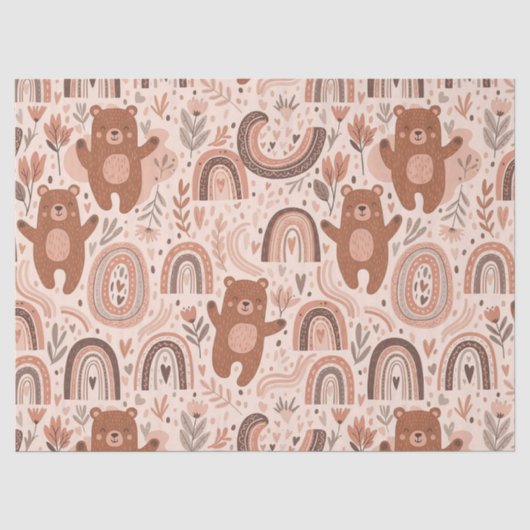 Boho Teddybeer Regenboog Nursery Patroon Tissuepapier (Voorkant)