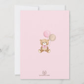 Boho Teddybeer Stof Roze Bloem Meisje Baby Shower Kaart (Achterkant)