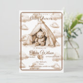 Boho Teddybeer Thema Baby Shower Uitnodiging (Staand voorkant)