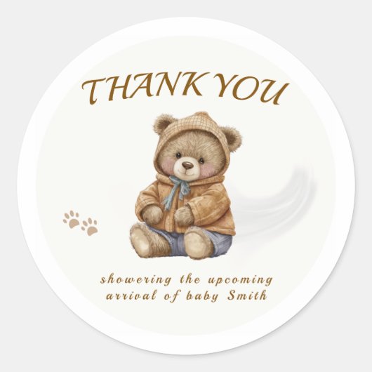 Boho Teddybeer We Can Bearly Wait Baby Ronde Sticker (Voorkant)