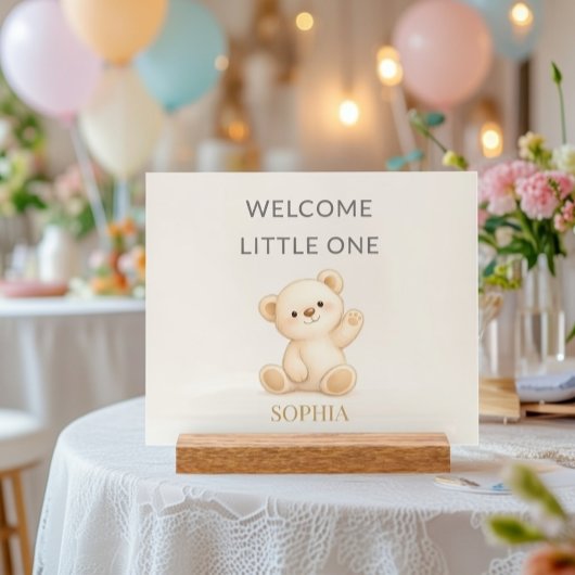 Boho Teddybeer “Welkom kleine” Persoonlijk Acryl Bord