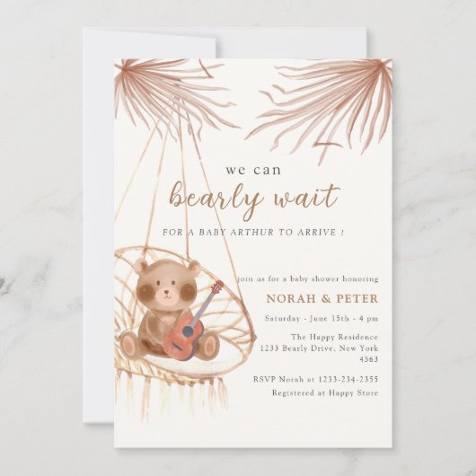 Boho Teddycursus Gitaar Baby Shower Kaart (Voorkant)
