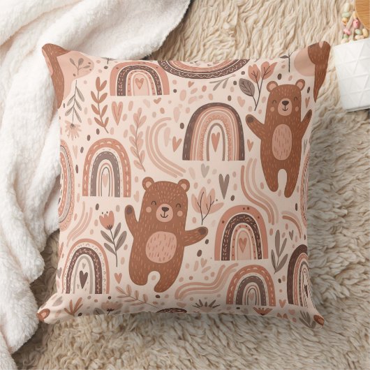 Boho Teddydbeer Regenboog Bruin Beige Blos Kussen (Deken)