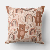 Boho Teddydbeer Regenboog Bruin Beige Blos Kussen (Voorkant)