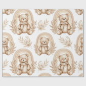 Boho Teddydier Regenboog Neutraal Bloemmotief Cadeaupapier (Vlak)
