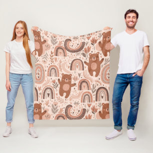 Boho Teddyshirt Regenboog Bruin Beige Blos Fleece Deken
