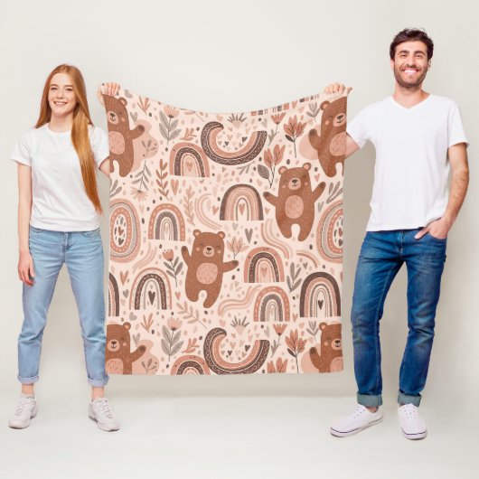 Boho Teddyshirt Regenboog Bruin Beige Blos Fleece Deken (In situ)