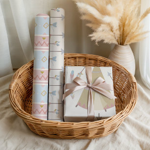 Boho Teepee Arrows Pastel Baby shower Inpakpapier Vel