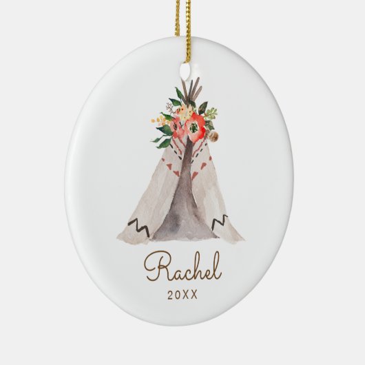 Boho Teepee Baby Girl-kerstversiering Keramisch Ornament (Rechts)