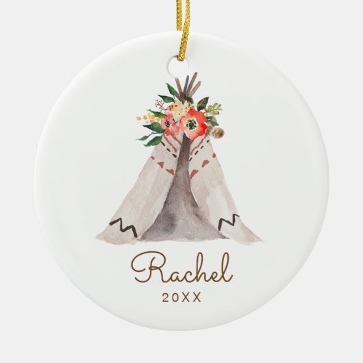 Boho Teepee Baby Girl-kerstversiering Keramisch Ornament (Voorkant)