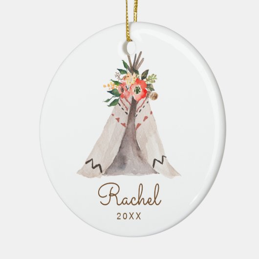 Boho Teepee Baby Girl-kerstversiering Keramisch Ornament (Links)
