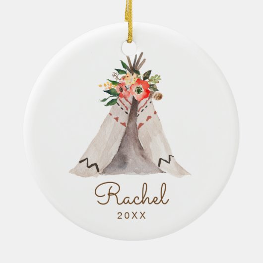 Boho Teepee Baby Girl-kerstversiering Keramisch Ornament (Achterkant)