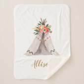 Boho Teepee Baby Meisje Monogram Sherpa Deken (Voorkant)