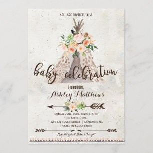 Boho TeePee baby shower uitnodiging