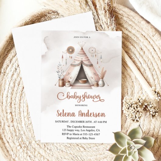 Boho Teepee Baby shower Uitnodiging