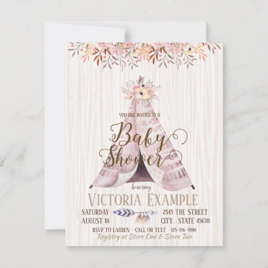 Boho TeePee Baby Shower Uitnodigingen (Voorkant)