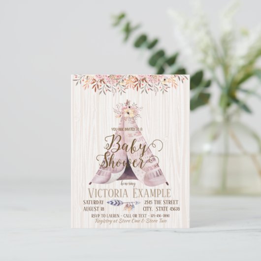 Boho TeePee Baby Shower Uitnodigingen (Staand voorkant)