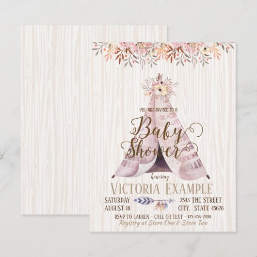 Boho TeePee Baby Shower Uitnodigingen (Voorkant / Achterkant)