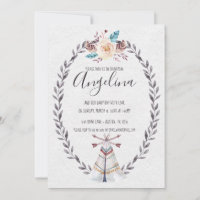 Boho Teepee Baby shower Waterverf Pijlen Uitnodige