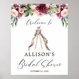 Boho teepee bloemige bruiloftsshower welkomstbord poster