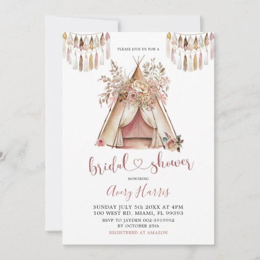 Boho Teepee Bridal Shower Invitation Kaart (Voorkant)
