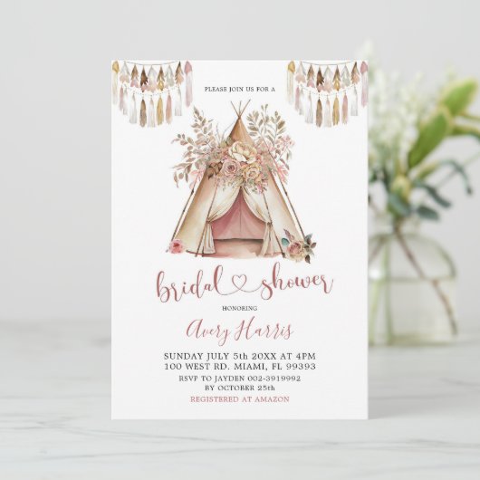 Boho Teepee Bridal Shower Invitation Kaart (Staand voorkant)
