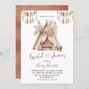 Boho Teepee Bridal Shower Invitation Kaart