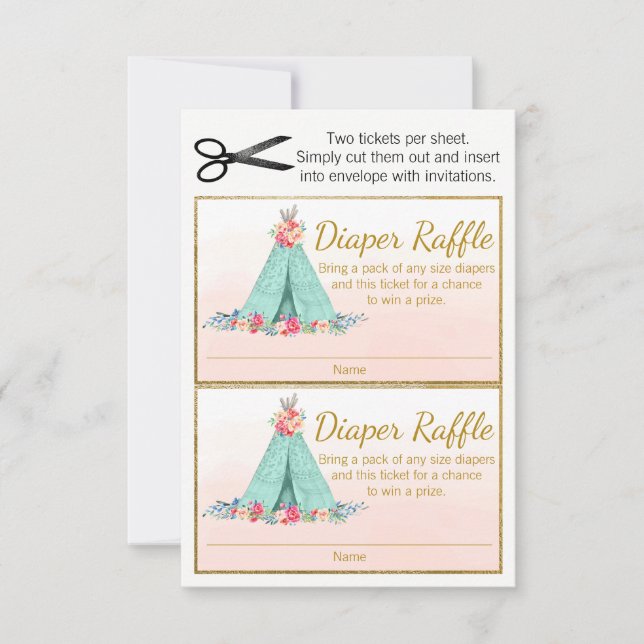 Boho TeePee Diaper Raffle Tickets (Voorkant)