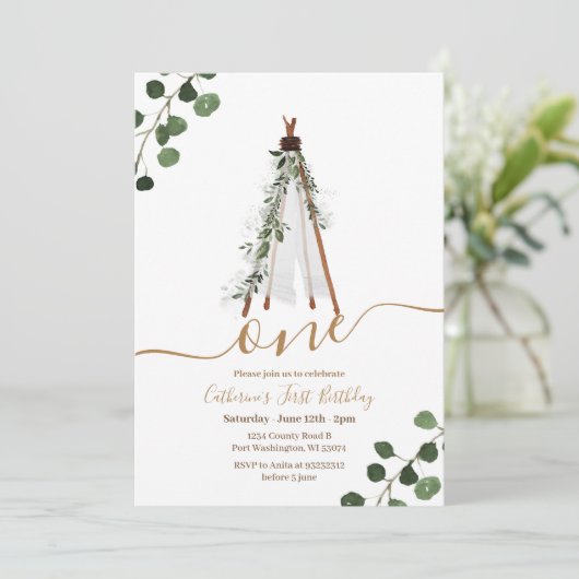 Boho Teepee First Birthday Kaart (Staand voorkant)