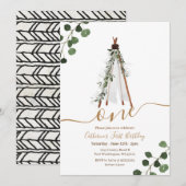 Boho Teepee First Birthday Kaart (Voorkant / Achterkant)