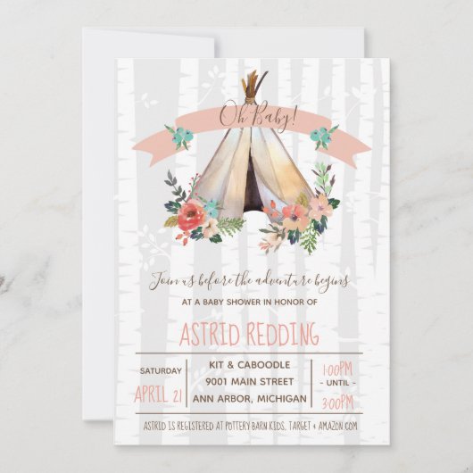 Boho Teepee Gender Neutral Rustisch Baby shower Kaart (Voorkant)