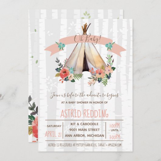 Boho Teepee Gender Neutral Rustisch Baby shower Kaart (Voorkant / Achterkant)