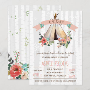 Boho Teepee Gender Neutral Rustisch Baby shower Kaart