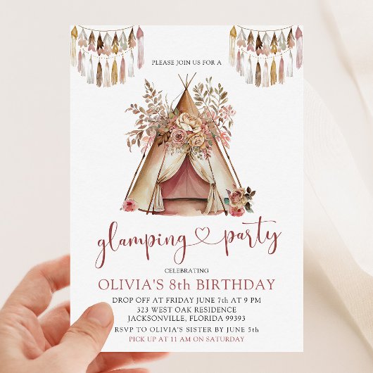 Boho teepee glamping verjaardagsfeestuitnodiging kaart