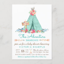 Boho TeePee Landelijke Meisje Baby Shower Uitnodig