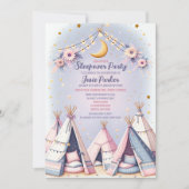 Boho teepee meisje sleepover sluimer party kaart (Voorkant)