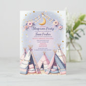 Boho teepee meisje sleepover sluimer party kaart (Staand voorkant)