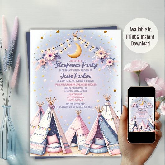 Boho teepee meisje sleepover sluimer party kaart