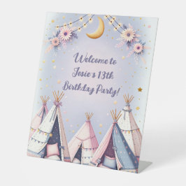 Boho teepee meisje sleepover sluimer party reclamebord met voetstuk