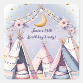 Boho teepee meisje sleepover sluimer party vierkante sticker
