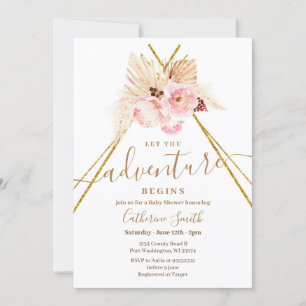 Boho Teepee Pampas Grass Adventure Baby shower Kaart