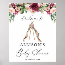 Boho teepee rustic floral baby shower welkomstteke