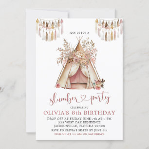 Boho Teepee Slumber Party Invitation Kaart