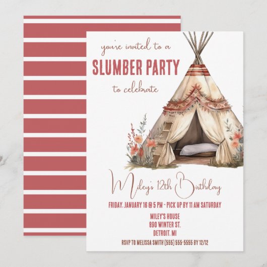 Boho TeePee Slumber Party, Sleepover, Verjaardag Kaart (Voorkant / Achterkant)