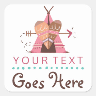 Boho Teepee Tribal Inheemse Hart & Pijl Winkel Vierkante Sticker