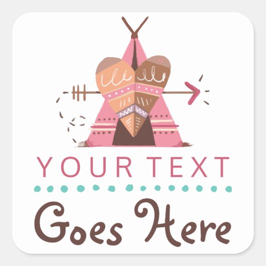 Boho Teepee Tribal Native Heart & Arrow Boutique Vierkante Sticker (Voorkant)