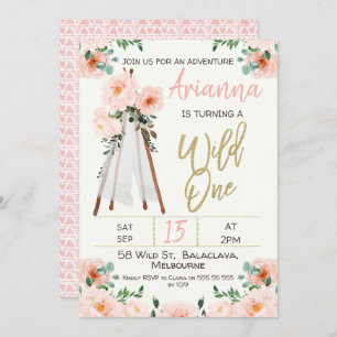 Boho Teepee Wild 1 1e verjaardag uitnodiging